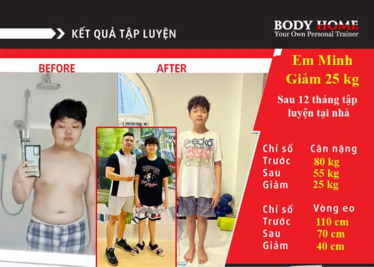 Kết quả tập luyện Em Minh giảm 25kg